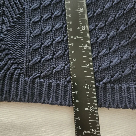 Orvis Sweater Womens XL Navy Cotton Button Up Cable Knit Cardigan Collard VTG - Picture 7 of 12